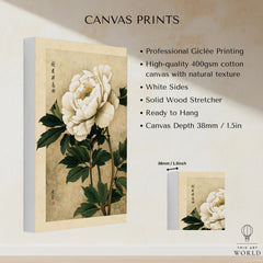 Peony Wall Art – Vintage Japanese Flower Print — canvas print stretched cotton canvas details