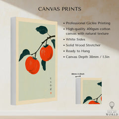Persimmon Wall Art – Vintage Japanese Fruit Print — canvas print stretched cotton canvas details