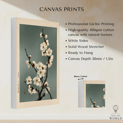White Plum Blossom Art Print – Japanese Botanical Wall Art — canvas print stretched cotton canvas details