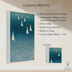 Sailing Boats Art Print – Blue Japanese Coastal Wall Art — canvas print stretched cotton canvas details