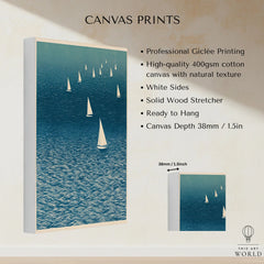 Sailboat Wall Art – Japanese Blue Ocean Print — canvas print stretched cotton canvas details