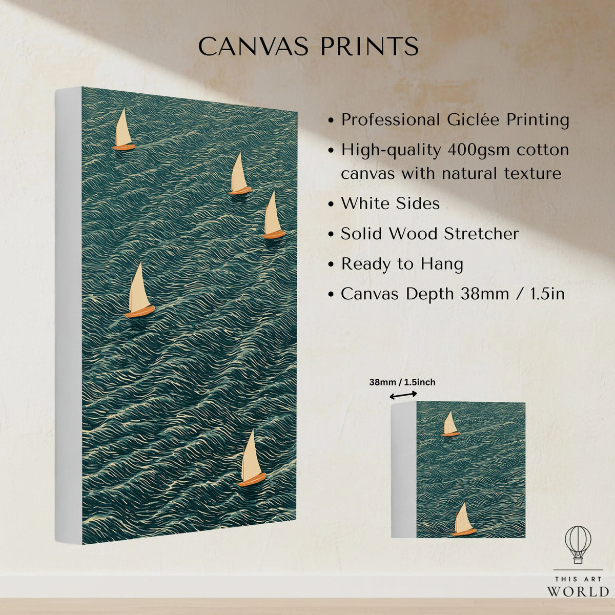 Sailing Boats Wall Art – Vintage Japanese Coastal Print — canvas print stretched cotton canvas details