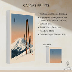 Vintage Ski Poster – Mount Fuji Japanese Alpine Wall Art — canvas print stretched cotton canvas details