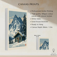 Ski Hut Poster – Vintage Alpine Cabin Wall Art — canvas print stretched cotton canvas details