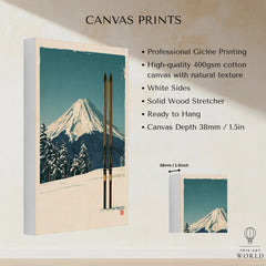 Mount Fuji Ski Poster – Vintage Japanese Alpine Print — canvas print stretched cotton canvas details