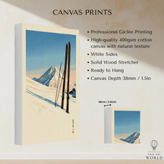 Vintage Ski Print – Japanese Woodblock Mountain Wall Art — canvas print stretched cotton canvas details