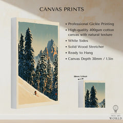 Ski Run Art Print – Vintage Alpine Forest Wall Art — canvas print stretched cotton canvas details