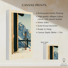 Chalet Ski Poster – Vintage Alpine Balcony Wall Art — canvas print stretched cotton canvas details