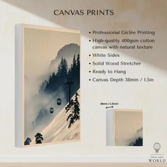 Ski Lift in Mist Print – Vintage Alpine Wall Art — canvas print stretched cotton canvas details