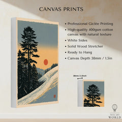 Winter Sunset Ski Print – Vintage Alpine Wall Art — canvas print stretched cotton canvas details