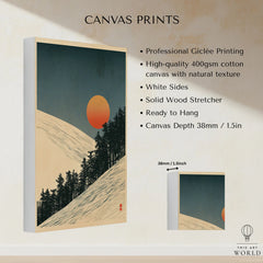 Ski Slope Art Print – Vintage Winter Sunset Wall Art — canvas print stretched cotton canvas details