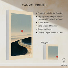 Minimalist Ski Poster – Japanese Red Sun Snow Wall Art — canvas print stretched cotton canvas details