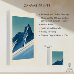Ski Poster – Vintage Japanese Alpine Skiing Wall Art — canvas print stretched cotton canvas details