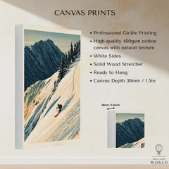 Powder Skiing Poster – Vintage Alpine Ski Wall Art — canvas print stretched cotton canvas details