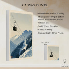 Ski Lift Art Print – Vintage Alpine Gondola Wall Art — canvas print stretched cotton canvas details