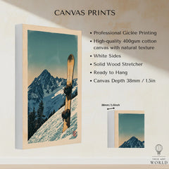Vintage Snowboard Poster – Alpine Mountain Wall Art — canvas print stretched cotton canvas details