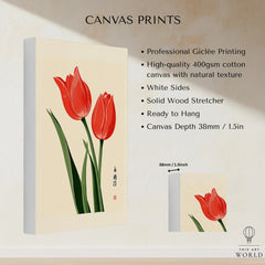 Tulip Art Print – Vintage Japanese Flower Wall Art — canvas print stretched cotton canvas details