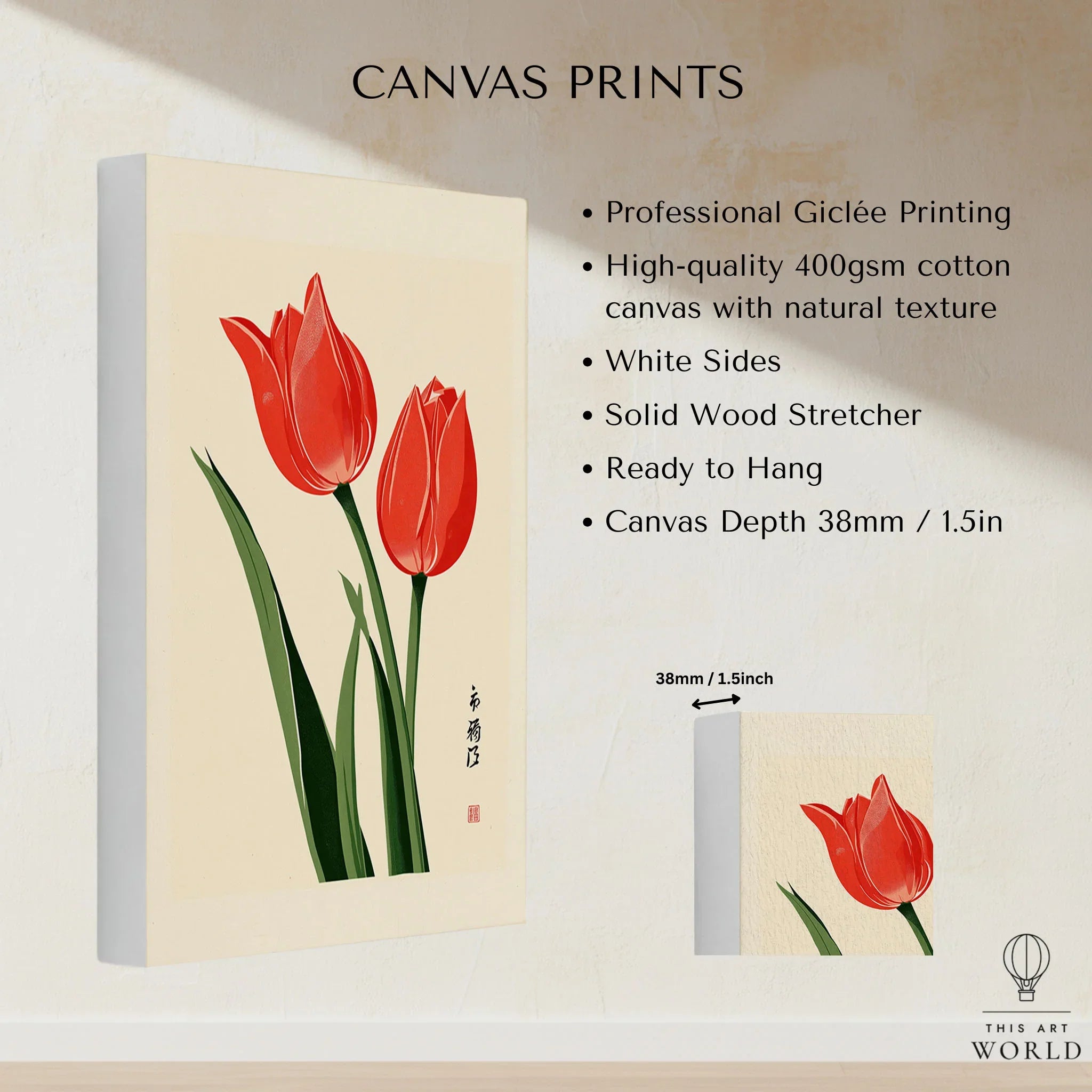 Tulip Art Print – Vintage Japanese Flower Wall Art — canvas print stretched cotton canvas details