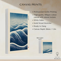 Ocean Wave Art Print – Blue Japanese Woodblock Wall Art — canvas print stretched cotton canvas details