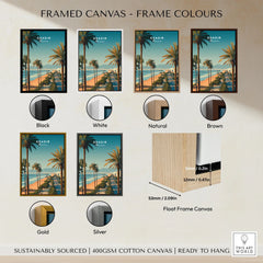 Agadir Travel Poster Print Morocco - Palm Trees framed canvas float frame colour options: black, white, natural, brown, gold and silver