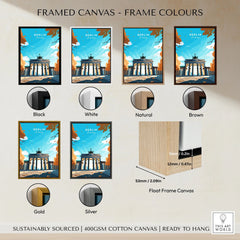 Berlin Poster Blue Sky framed canvas float frame colour options: black, white, natural, brown, gold and silver