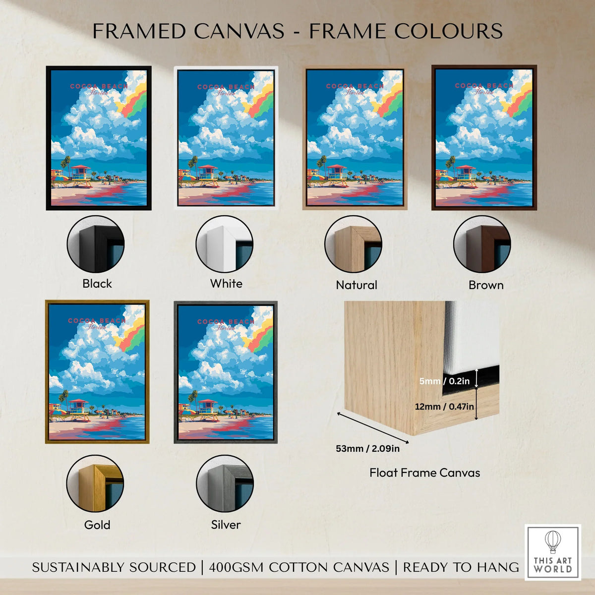 Cocoa Beach Lifeguard Stand Print - Florida Beach Wall Art framed canvas float frame colour options: black, white, natural, brown, gold and silver