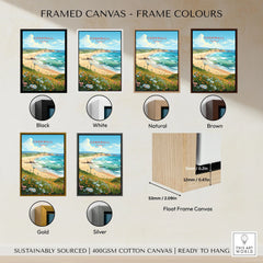 Cornwall Art Print framed canvas float frame colour options: black, white, natural, brown, gold and silver