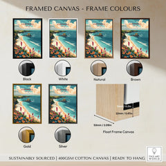 Cornwall Wall Art Print - United Kingdom Travel Poster framed canvas float frame colour options: black, white, natural, brown, gold and silver