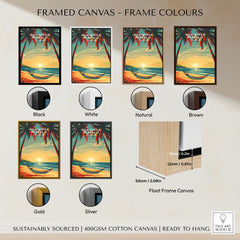 Dominican Republic Travel Poster framed canvas float frame colour options: black, white, natural, brown, gold and silver