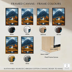 Glencoe Scotland Poster framed canvas float frame colour options: black, white, natural, brown, gold and silver