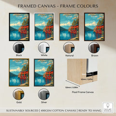 HakonePrint Japan Peace Shrine Torii Artwork - Mount Fuji Lake Ashi Poster framed canvas float frame colour options: black, white, natural, brown, gold and silver
