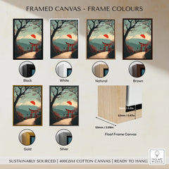 Hakone Japan Torii Gate Mount Fuji Print - Iconic Japanese Poster framed canvas float frame colour options: black, white, natural, brown, gold and silver