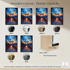 Hakone Wall Art Japan Torii Gate Sunset Reflections Poster - Vibrant Lake Ashi Print framed canvas float frame colour options: black, white, natural, brown, gold and silver