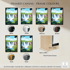 Iguazu Falls Travel Print framed canvas float frame colour options: black, white, natural, brown, gold and silver