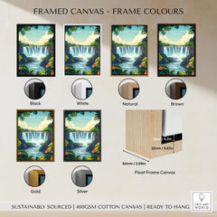 Iguazu Falls Print Argentina framed canvas float frame colour options: black, white, natural, brown, gold and silver