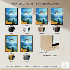 Interlaken Switzerland Poster framed canvas float frame colour options: black, white, natural, brown, gold and silver