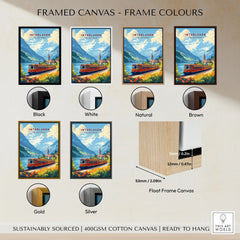 Interlaken Travel Print framed canvas float frame colour options: black, white, natural, brown, gold and silver