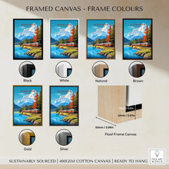 Interlaken Print Switzerland framed canvas float frame colour options: black, white, natural, brown, gold and silver