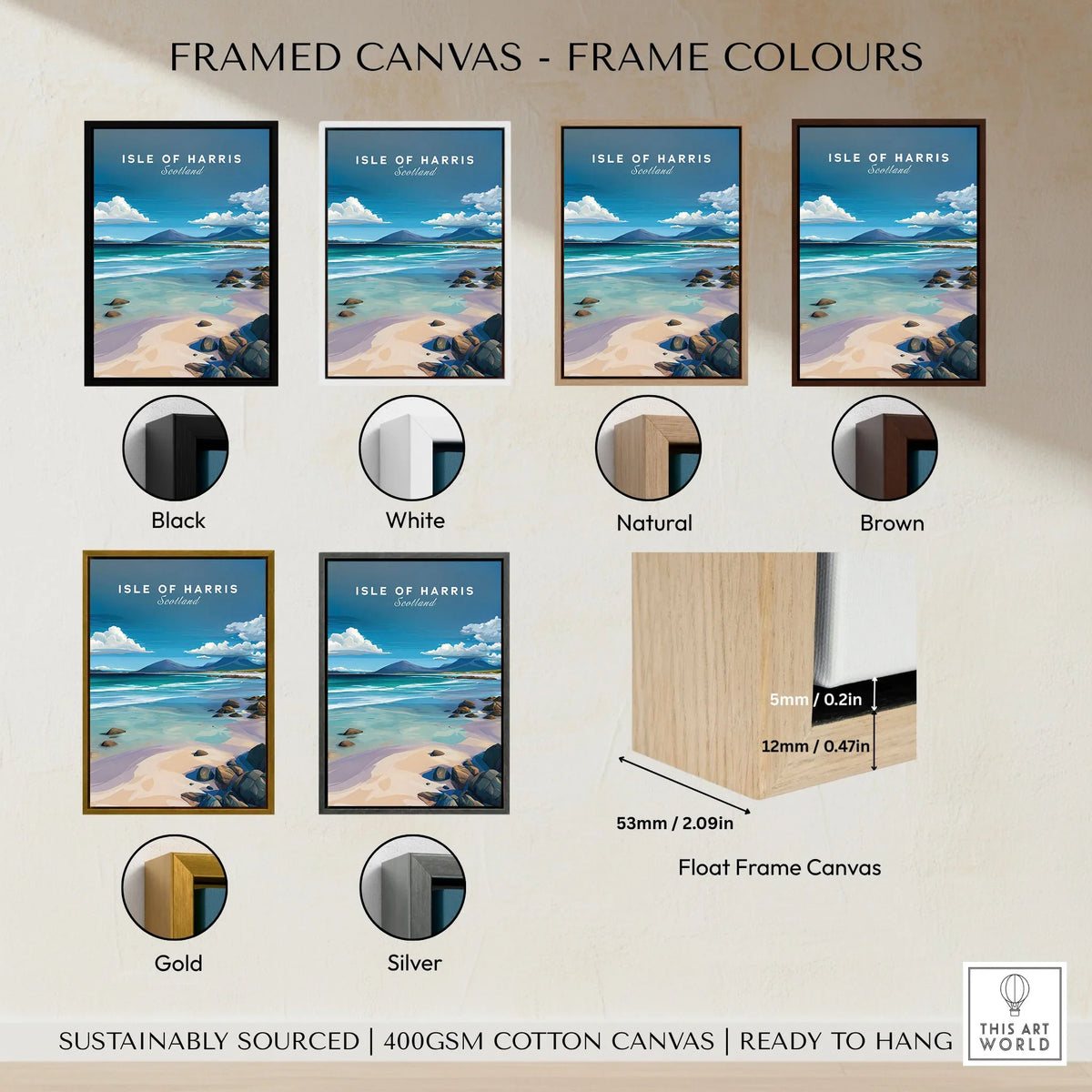 Isle of Harris Scotland Blue Sky Beach Print - Rocky Coastline Wall Art framed canvas float frame colour options: black, white, natural, brown, gold and silver