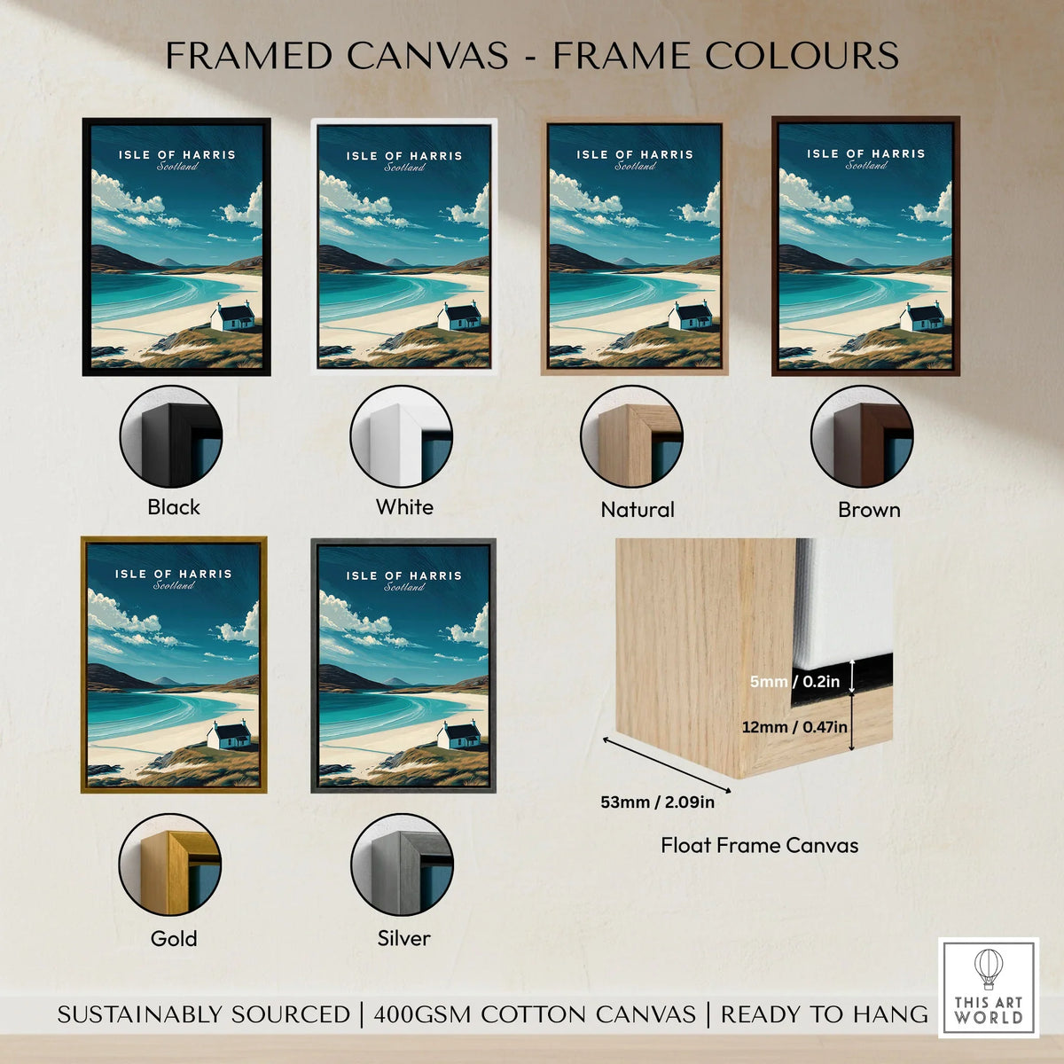 Isle of Harris Scotland Beach House Seascape Poster - Remote Scottish Isle Print framed canvas float frame colour options: black, white, natural, brown, gold and silver