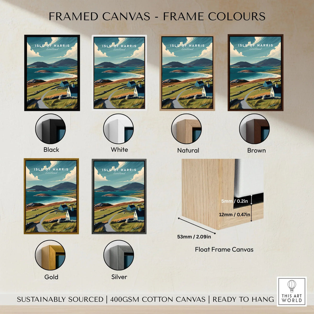 Isle of Harris Scotland Beach Print - Scenic Coastal Wall Art framed canvas float frame colour options: black, white, natural, brown, gold and silver