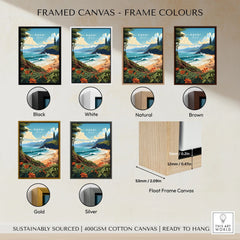 Kauai Print framed canvas float frame colour options: black, white, natural, brown, gold and silver