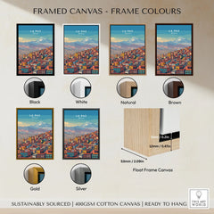 La Paz Bolivia Andes Mountain City Print - Travel Poster framed canvas float frame colour options: black, white, natural, brown, gold and silver