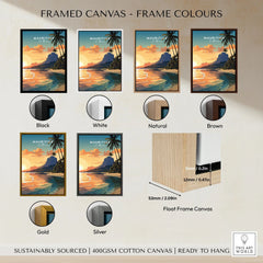 Le Morne Mauritius Poster framed canvas float frame colour options: black, white, natural, brown, gold and silver
