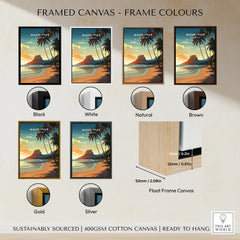 Mauritius Le Morne Poster framed canvas float frame colour options: black, white, natural, brown, gold and silver