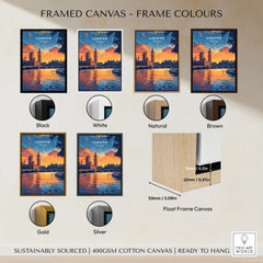 London Skyline Art | Big Ben & Houses of Parliament Print framed canvas float frame colour options: black, white, natural, brown, gold and silver