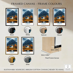 Glencoe Scotland Print framed canvas float frame colour options: black, white, natural, brown, gold and silver