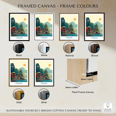Hakone Japan Lake Ashi Temple Print - Japanese Pagoda Wall Art - Modern framed canvas float frame colour options: black, white, natural, brown, gold and silver