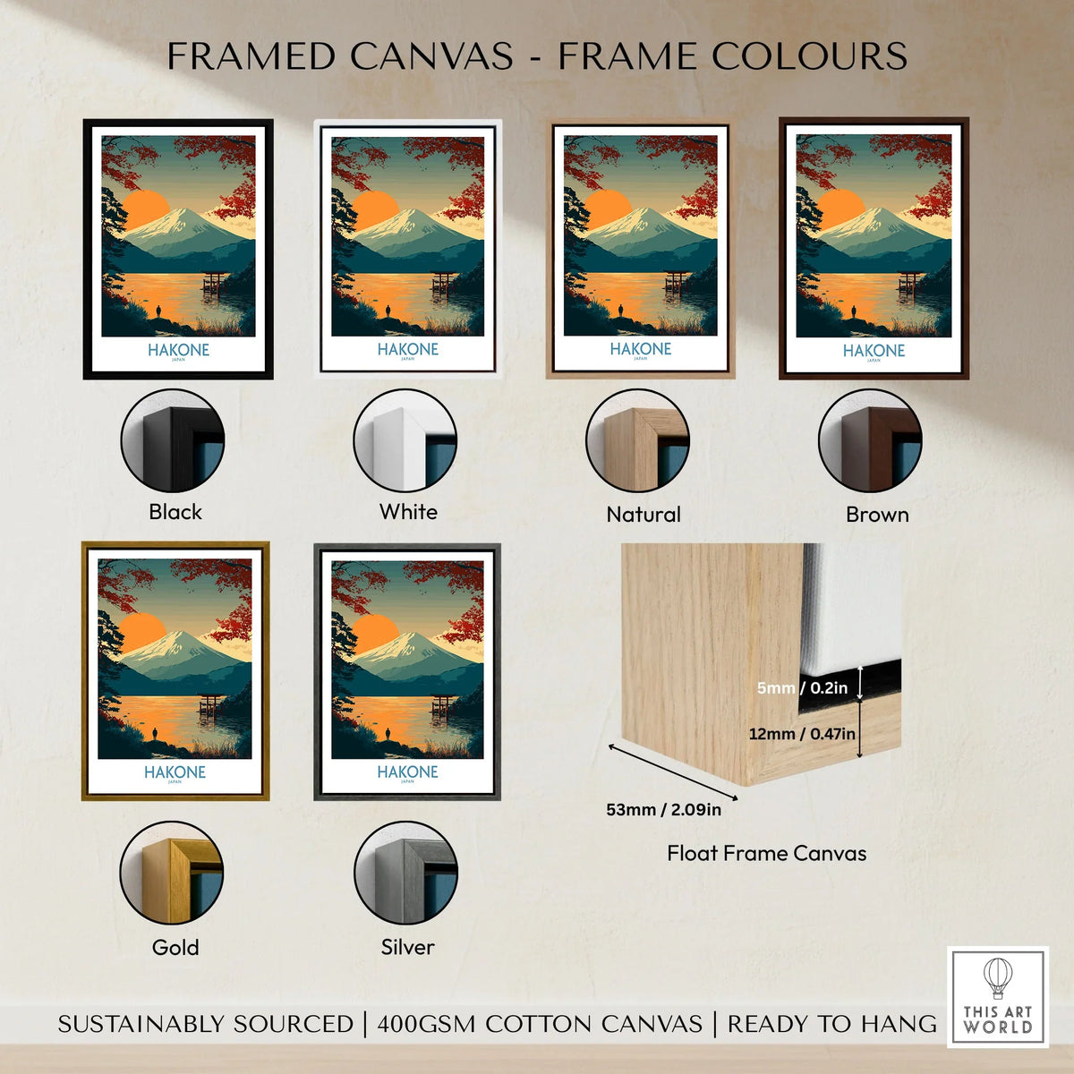 Hakone Japan Wall Art Lake Ashi Print - Japanese Spiritual Poster framed canvas float frame colour options: black, white, natural, brown, gold and silver