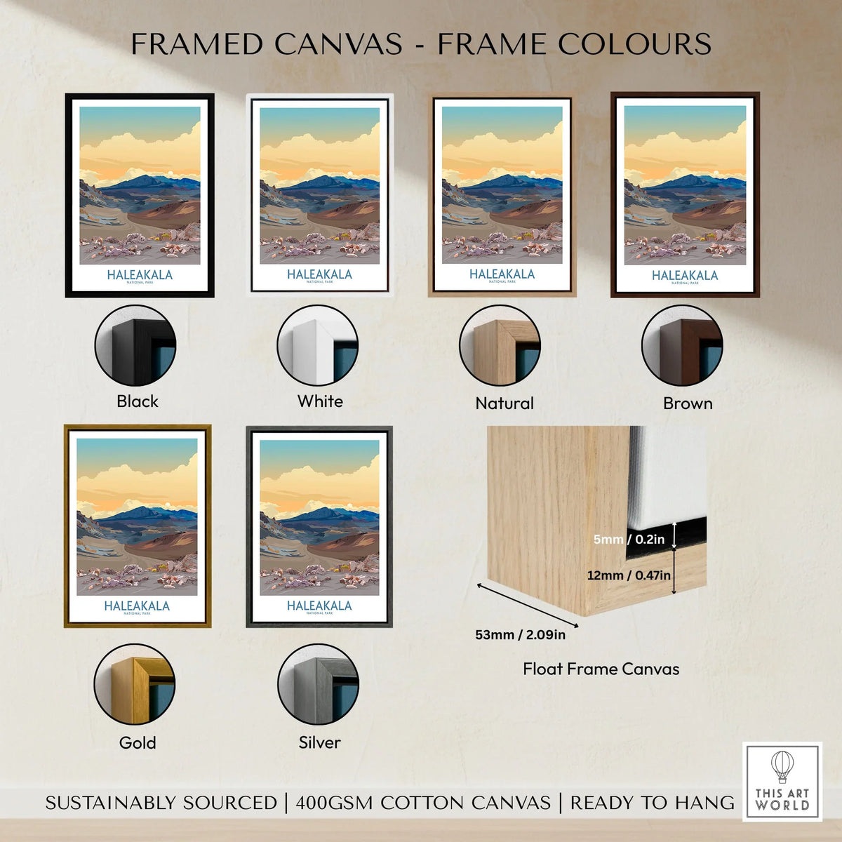Haleakalā National Park Print, Hawaiian Volcano Poster, Sunset Wall Decor framed canvas float frame colour options: black, white, natural, brown, gold and silver
